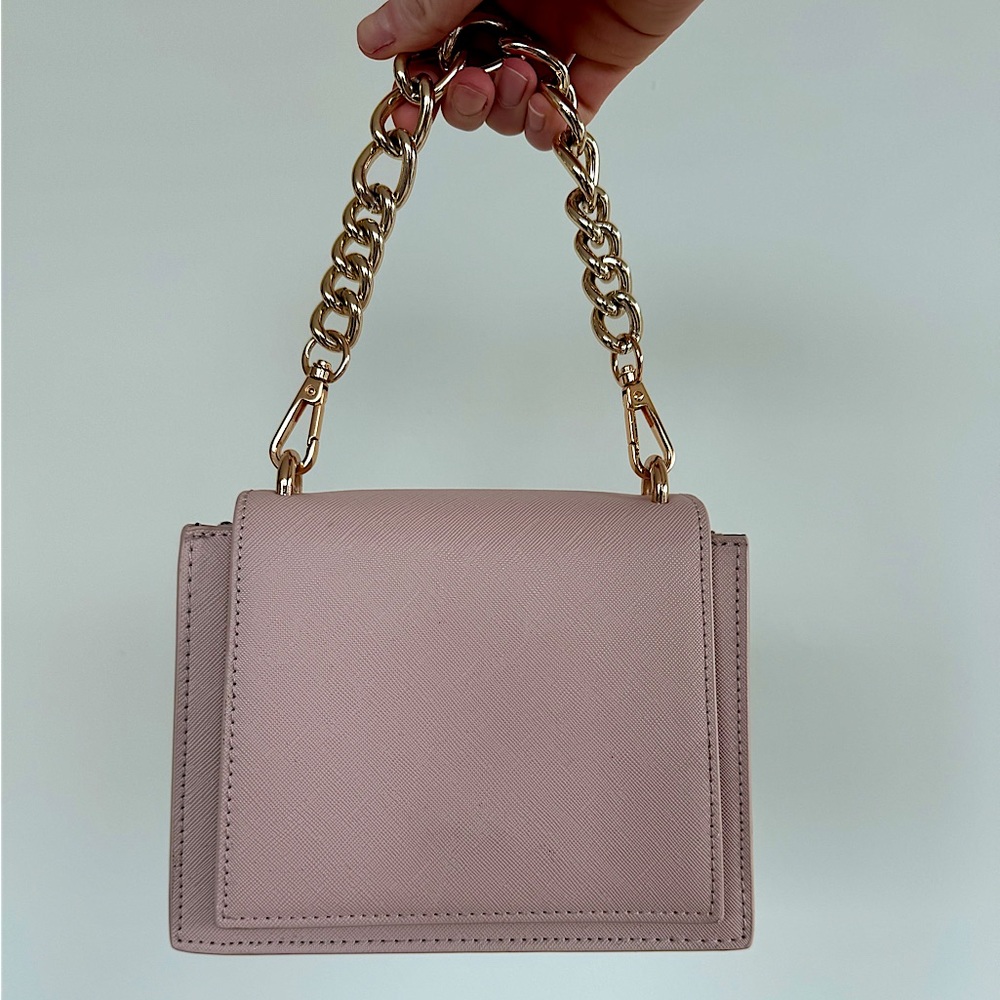 Blush Pink Mini Handbag with Gold Chain Strap